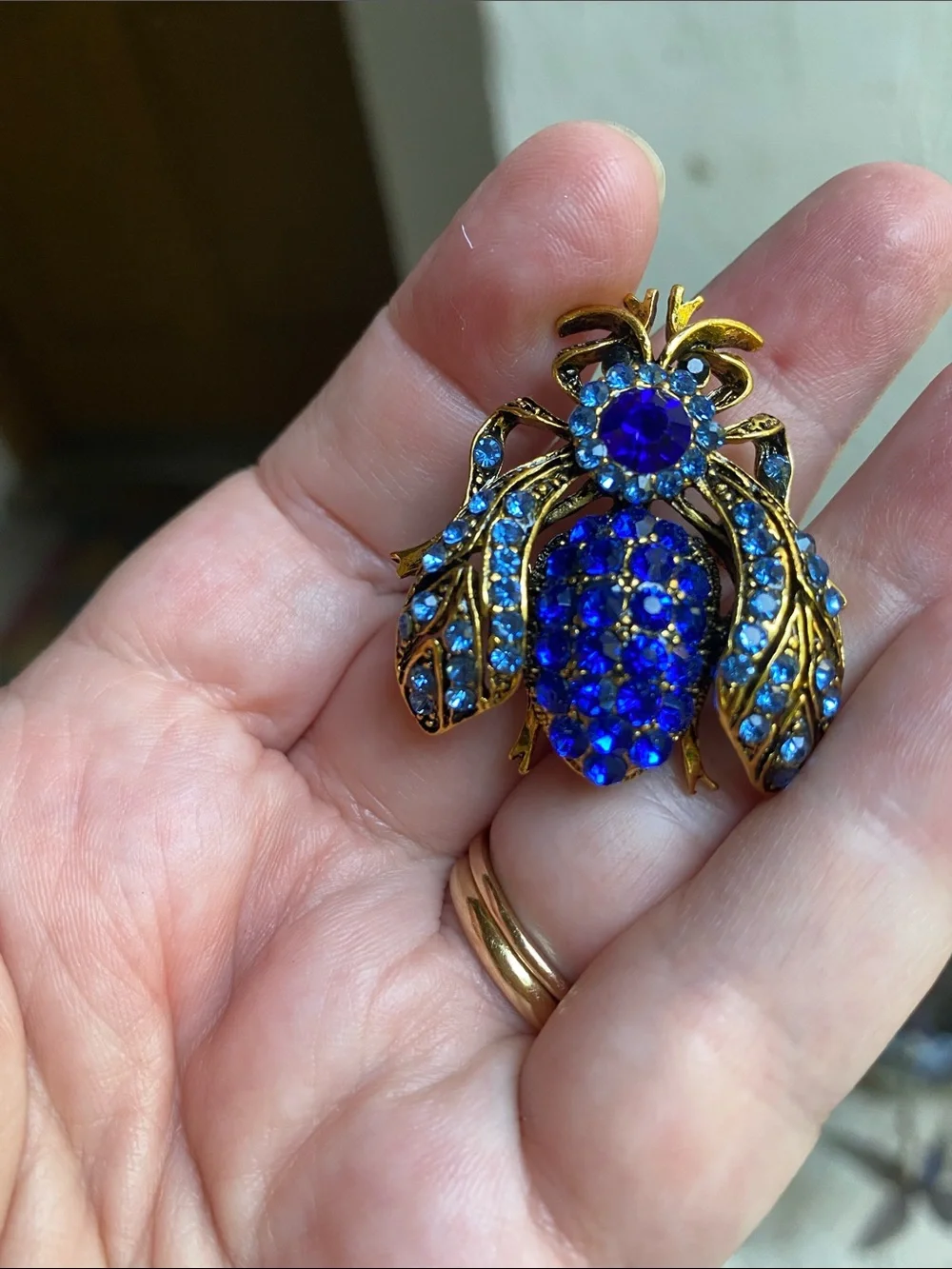 Gold-Tone Brooch with Sapphire Blue Crystals - Women Jewelry